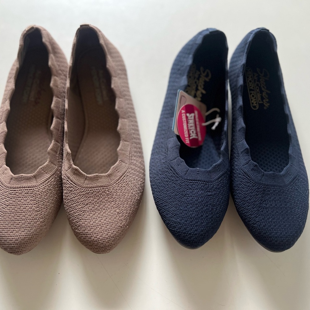 Bundle of 2! Skechers Navy Blue + Beige Casual Flats with Elastic Topline